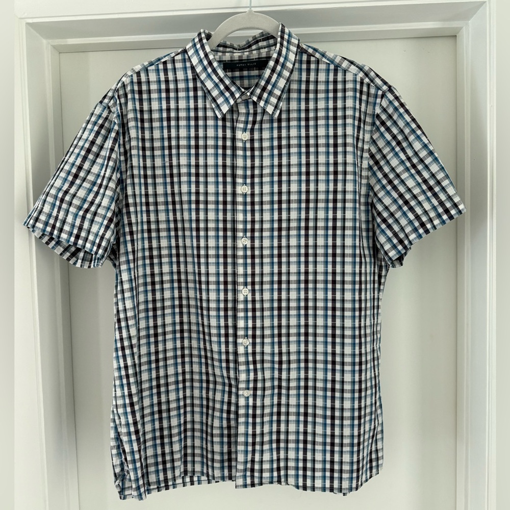 Perry Ellis Plaid black, blue, gray, green, white Button Down Shirt Like new! XL